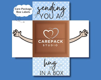 Hug in a Box Care Package Labels Printable Download Box Flap Decor Miss you College Daughter or Son Gift Box University School Students DIY