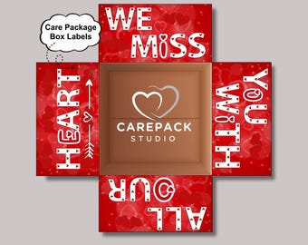 Valentine's Day Care Package Labels Printable Box Flaps Instant Download We Miss You College, Military, Missionary Gift Box Labels