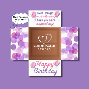 Girl Birthday Care Package Label, Purple Pink Instant Download Printable Box Flaps, Friend Military College Student Missionary Birthday Box