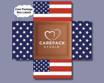 Red White Blue Care Package Label, 4th of July Printable Box Flap Labels, Deployment Care Box For Him Military Honor Flag Gift Box Label