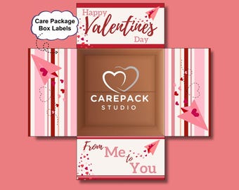 Valentine Day Care Package Printable Label Box Flap College Student Valentine's Day Gift Boyfriend Deployment Box for Him Valentine Day Box