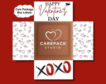 Happy Valentine's Day XOXO Care Package Labels Printable Box Flap Deployment Gift for Him Boyfriend Husband College Care Box Hug Kiss Label