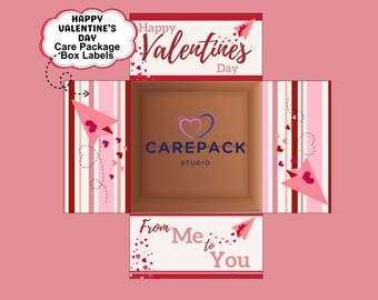Valentine Day Care Package Printable Label Box Flap College Student Valentine&#39;s Day Gift Boyfriend Deployment Box for Him Valentine Day Box