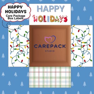 Christmas Care Package Labels, Printable Decoration for Box Flaps, Happy Holidays Christmas Lights Box, College Kids, Deployment Gift Box