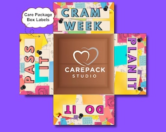 Finals Week Care Package Labels Printable College Box Flaps Exam Survival Kit Gift Box Labels Student Test Week Care Box Label Study Theme