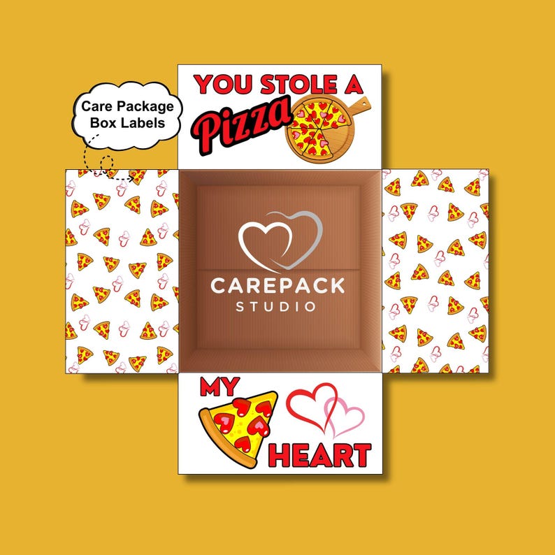 Label Flapping Pizza Themed Care Package Printable Box Flap Labels Valentine Day Label ...