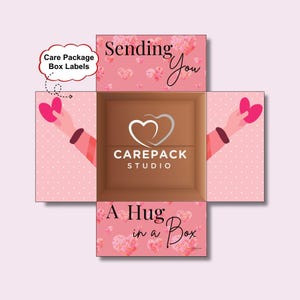 Hug Box Care Paket, sofortiger Download druckbare Label Box Flap Decor, Geschenk zum Valentinstag Studenten Missionar Einsatz Pflegebox