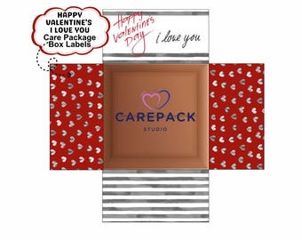 Valentine&#39;s Care Package Label Printable Download Box Flap Label College Student Valentine Day Gift Box Boyfriend Deployment Gift for Him