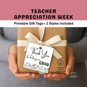 Thank You for Helping Me Grow Gift Tag, End of Year Teacher Flower or Seeds Gift, Thank You Teacher Hang Tag, DIY Teacher Present Printable