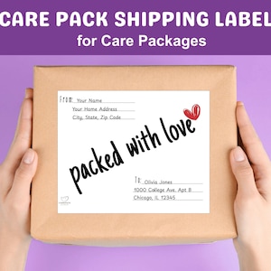 Printable Packed With Love Shipping Label for Care Package, Shipping Box Outside Address Label Instant Download College, Military Deployment