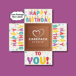 Happy Birthday To You Care Package Box Labels, Bright Birthday Gift Box Flap Decoration, Fun Candle Theme DIY Box Label PDF Instant Download