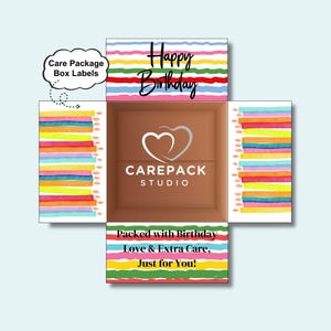 Birthday Care Package Printable Box Flap Label Instant Download Decorated Box Flap DIY Happy Birthday Care Package Decor Gift Box Label Flap