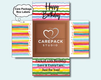 Birthday Care Package Printable Box Flap Label Instant Download Decorated Box Flap DIY Happy Birthday Care Package Decor Gift Box Label Flap