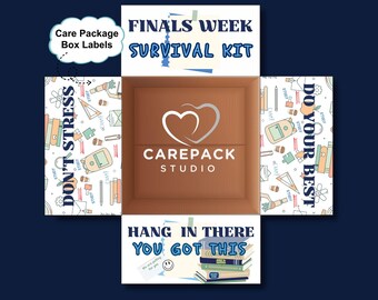 College Care Paket Etiketten Druckbare Dekorationen für Geschenkbox Klappen College Survival Kit für Universität Freshman Boy Schüler