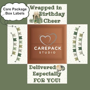 Pacote de cuidados de aniversário para impressão, etiqueta de aba de caixa, download instantâneo, aba de caixa decorada, faça você mesmo, pacote de cuidados de feliz aniversário, decoração, etiqueta de caixa de presente, aba