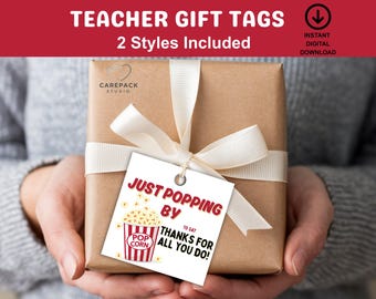 Just Popping by to say Thanks for All You Do Gift Tag, Teacher Appreciation Week Tag, Last Day Teacher Gift Popcorn Tag, End of Year DIY