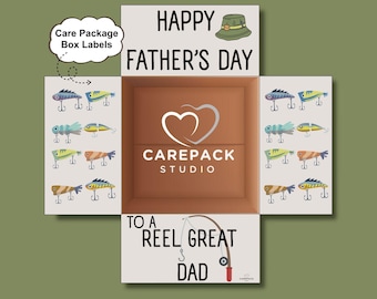 Care Package Label Happy Father's Day Printable Box Flap Fishing Theme Gift Husband Label Angler Dad Appreciation Care Box Father-in-law