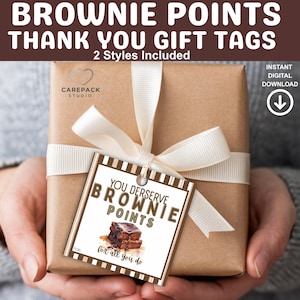 Afdrukbaar bedankje brownie punten waardering cadeaukaartje, eenvoudig bedankje cadeau idee vrijwilligersteam traktatie bedankje, instant download