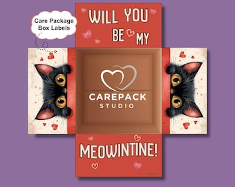 Care Package Printable Valentine's Day Box Flap College Student Gift Box Labels Boyfriend Deployment Gift for Him Box Label Hearts