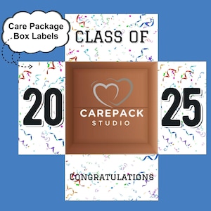 Klasse 2025 Pflege Paket Etikett druckbare Box Klappe College graduierten Geschenkanhänger Glückwunsch Senior Geschenkbox Abschluss Feier Pflegebox