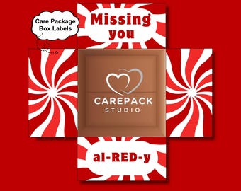 Missing You Al-RED-y Care Package Box Labels All Red Theme Box Flap Printable Instant Digital Download for College Military Long Distance