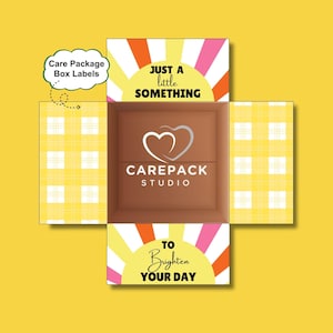Etiqueta para paquete de cuidado Sunshine Box para animar, decoración imprimible para solapas de caja, caja llena de sol para estudiantes universitarios, chicos y chicas.
