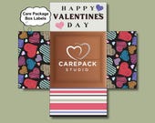 Valentines Day Care Package Labels, Printable Download Box Flap, College Student Valentine Day Gift Box Boyfriend Deployment Gift for Him