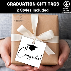 Minimalistischer Abschluss Geschenkanhänger, druckbarer Glückwunsch Black Grad Square Geschenkanhänger, Hang Tag Label für graduate Gefälligkeiten, Abitur Geschenk