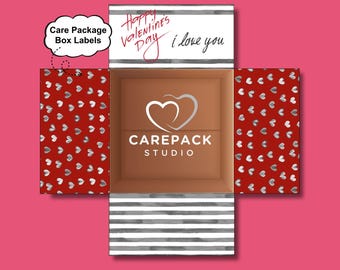 Valentine's Care Package Label Printable Download Box Flap Label College Student Valentine Day Gift Box Boyfriend Deployment Gift for Him