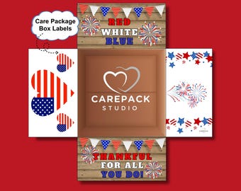 Red White Blue Military Care Package Labels, Printable Decoration for Box Flaps, Thank You Military Care Box Theme for Husband Wife Family
