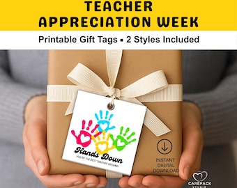 Hands Down You're the Best Teacher Around Gift Tag, End of Year Teacher Gift, Thank You Teacher Hang Tag DIY Present for Staff Printable