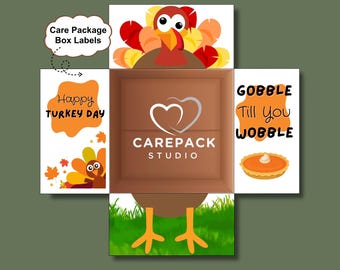 Etykiety na paczki z okazji Święta Dziękczynienia, natychmiastowe pobieranie do druku, dekoracja na klapy pudełek, motyw dnia indyka Gobble, studenci college'u, wojsko