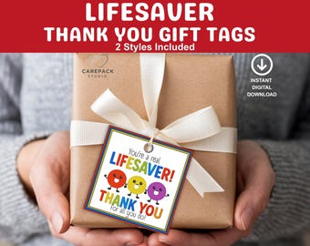 You&#39;re a Real Lifesaver, Thank You For All You Do Gift Tag, Candy Lifesaver Treat Thank You Label, Lifeguard Nanny Teacher Work Team Nurse