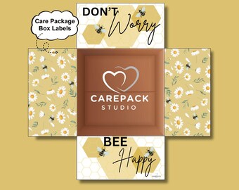 Don't Worry Bee Happy Care Package Box Label Digital Download Printable Encouragement Flap Decor College Stress Relief Motivational Label