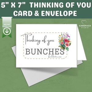Denken an Sie 5x7 Greeting Card Printable Sofortiger Download, leere Notizkarte für Get Well Floral Care Paket Geschenkbox, druckbarer Umschlag