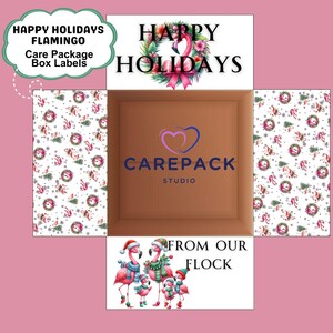 Flamingo Flock Care Package Labels, Printable Decoration for Box Flaps, Family Box Theme, College Kids, Deployment Gift Box, Missionary