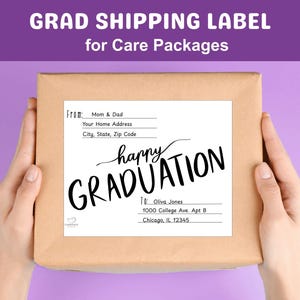 Etiqueta de envío de graduación imprimible para caja de regalo, etiqueta de dirección de envío, descarga instantánea, graduado universitario, graduación de escuela secundaria
