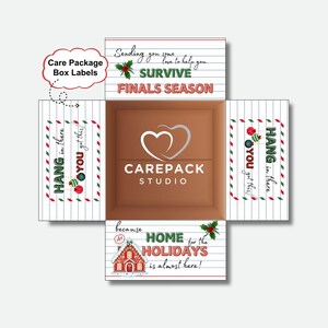 Christmas College Finals Week Care Package Labels, Instant Download Printable Decor for Box Flaps, College Survival Kit Exams Holiday Box