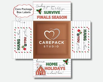 Christmas College Finals Week Care Package Labels, Instant Download Printable Decor for Box Flaps, College Survival Kit Exams Holiday Box