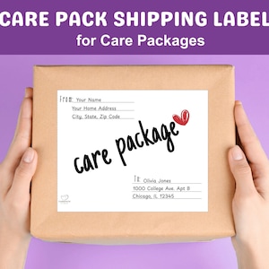 Printable Shipping Label for Care Package, Care Box Shipping Outside Address Label Instant Download College Student Military Deployment