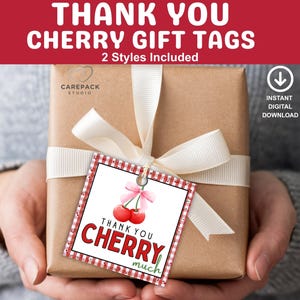 Danke Kirsche viel Geschenkanhänger, Kirsche auf der Oberseite Babyparty Dankeschön Tags, 1