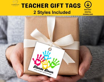 Hands Down You&#39;re the Best Teacher Around Gift Tag, End of Year Teacher Gift, Thank You Teacher Hang Tag DIY Present for Staff Printable
