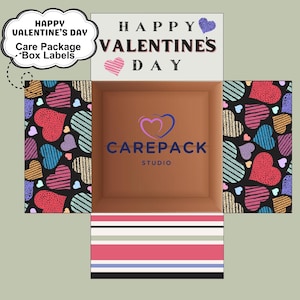 Valentines Day Care Package Labels, Printable Download Box Flap, College Student Valentine Day Gift Box Boyfriend Deployment Gift for Him