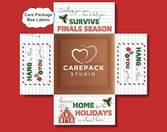 Christmas College Finals Week Care Package Labels Instant Download Printable Decor for Box Flaps College Survival Kit Exams Holiday Box