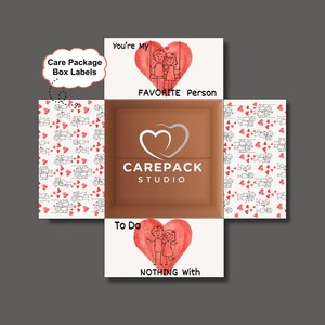 Etiquetas imprimibles para solapas de cajas de paquete de cuidado de amistad y amor, caja de San Valentín, esposo, novio, prometido, cónyuge, paquete de cuidado de despliegue, etiqueta de caja de regalo