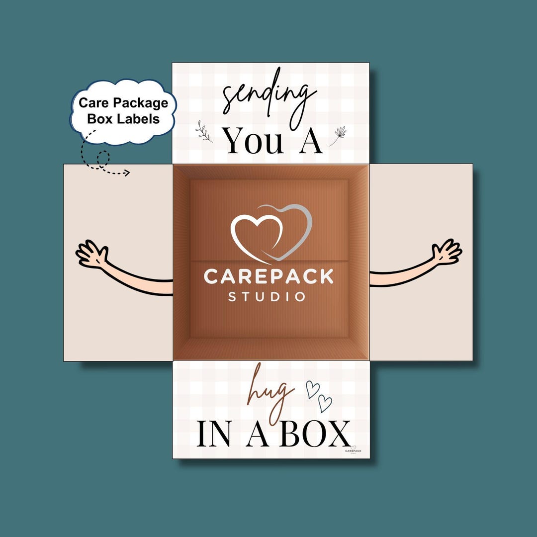 Label Flapping Hug in a Box Labels, Printable Care Package Box Flap Instant Download ...