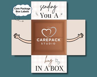 Hug in a Box Labels, Printable Care Package Box Flap Instant Download, College Care Pack, Military Deployment Support Label
