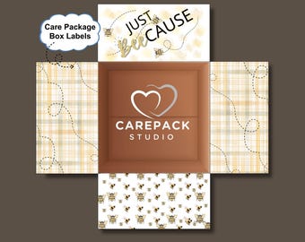 BEE Themed Care Package Label, Printable Decoration for Box Flaps, Yellow Bumble Bee Care Box College Kids Military Family Missionary