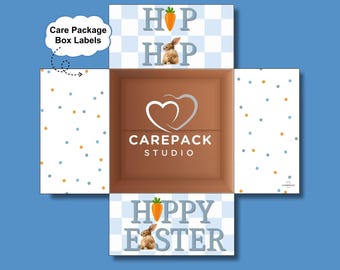 Happy Easter Care Package Flaps College Printable Spring Theme Box Label Brown Easter Bunny Checkered Instant Download First Year Student