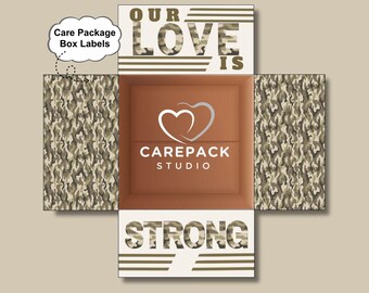 Soldier Deployed Care Package Label Instant Download Printable Decor Box Flaps Military Our Love is Strong Husband Boyfriend Custom Tag Camo